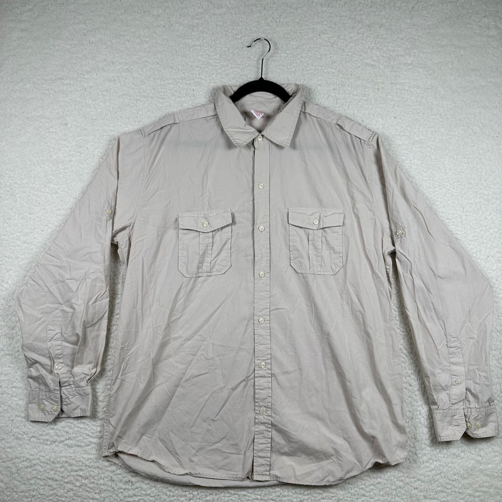 Open Trails Button Up Shirt Mens Utility Safari Hiking L Cream Gorpcore Tactical
